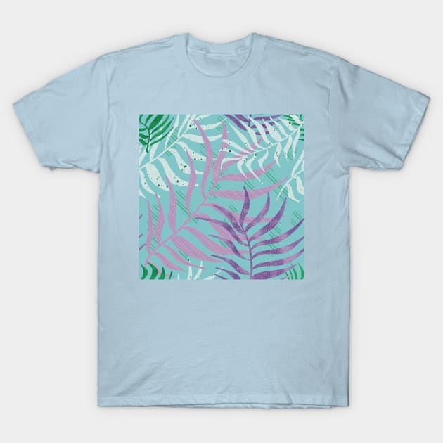 Purple Tropical Leaves Pattern T-Shirt by Suneldesigns